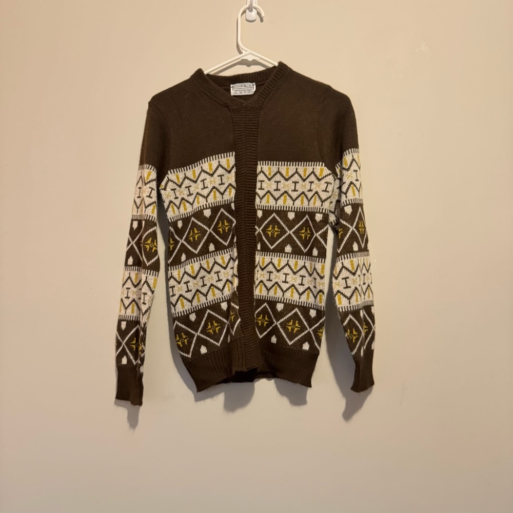 Vintage Sears Brown and Cream Patterned Men's Sweater